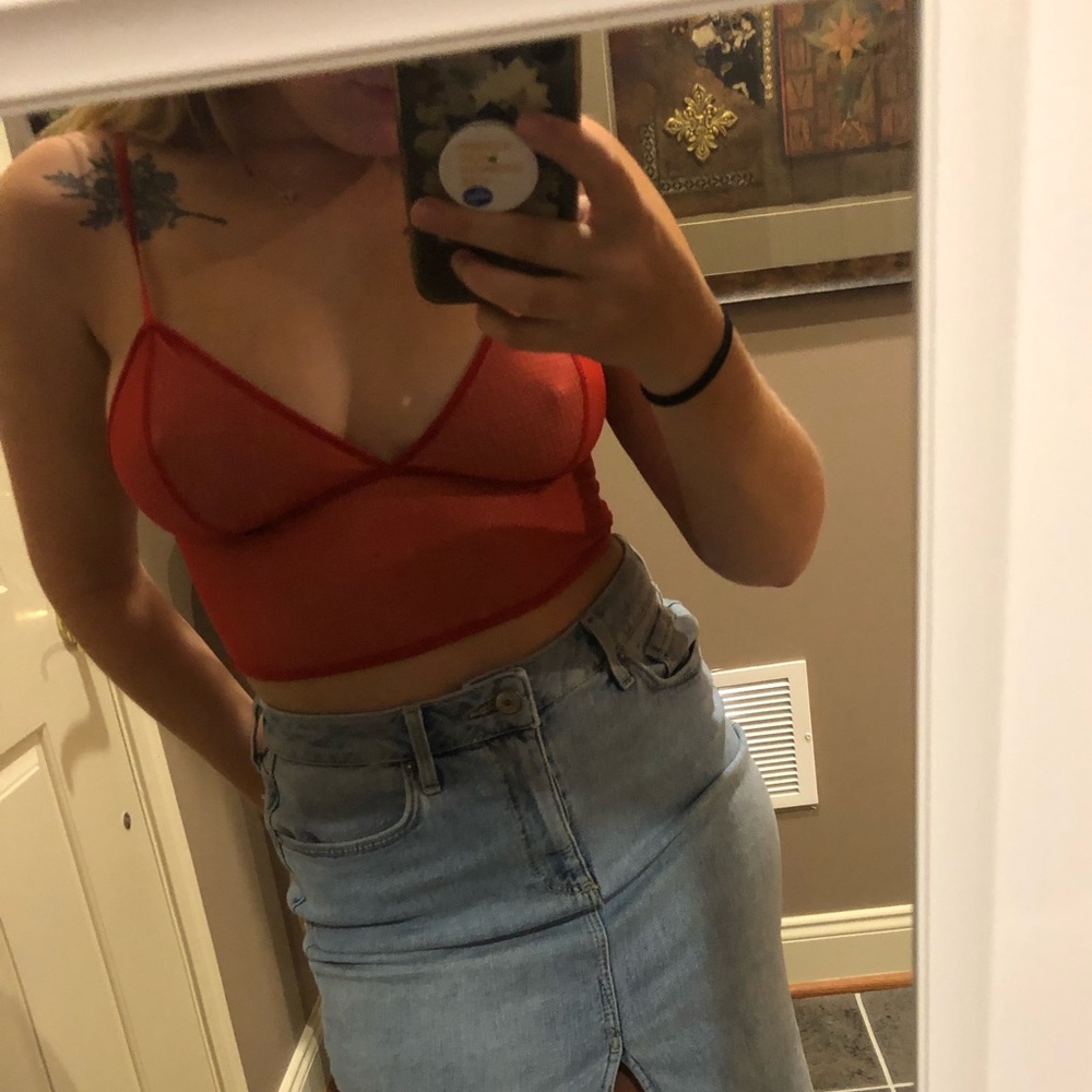 Red Semi Mesh crop top